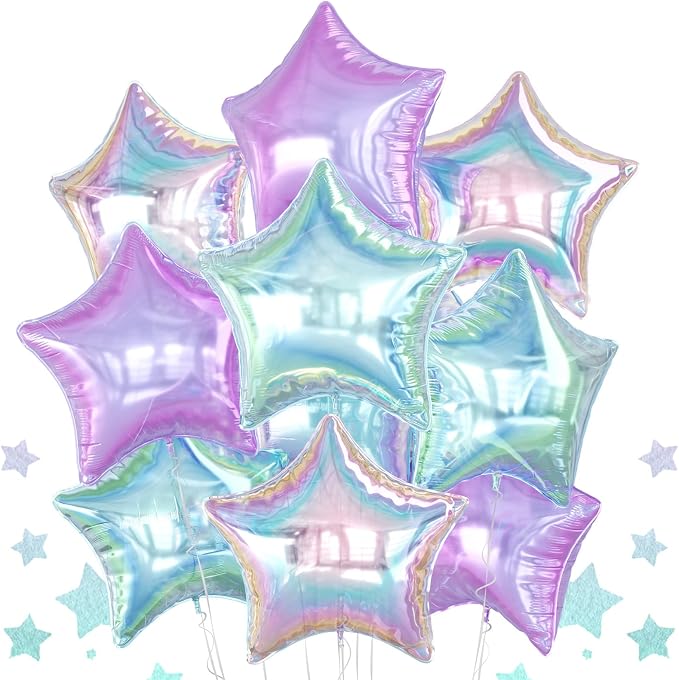 Iridescent Star Balloons, 18 Inch Transparent Gradient Blue Purple Foil Balloons by BIAPIAN