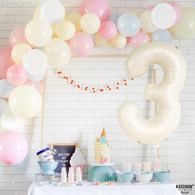 KatchOn Cream White Number 3 Balloon Neutral 40 Inch | Three Balloon, 3 Balloon - Image 3