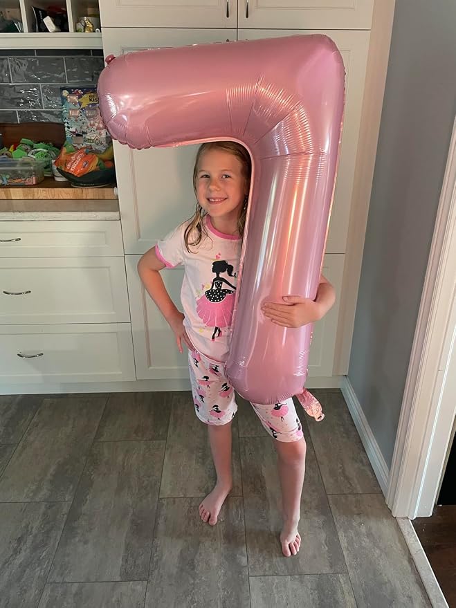 7 Balloon Numbers Birthday Decorations, 40In Pink Balloons - Image 2