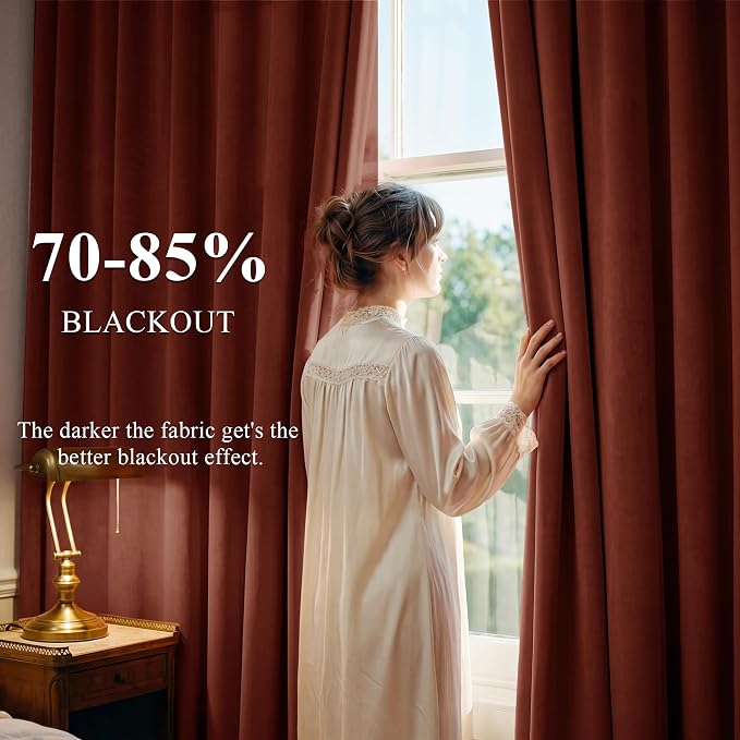 Rust Red Velvet Curtains for Christmas Decor, W52 x L84, 2 Panels | Room - Image 3