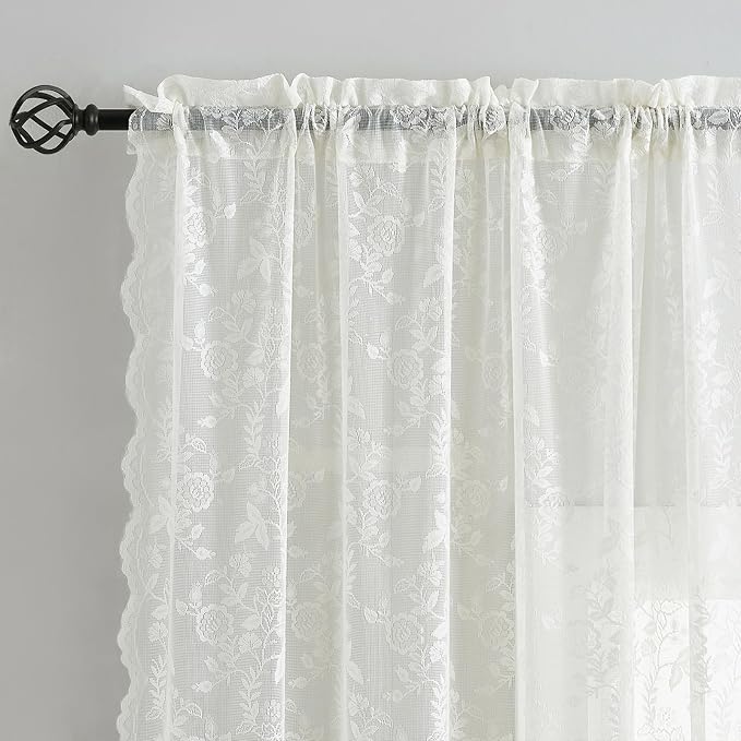 FINECITY Ivory Lace Curtains for Living Room 52 x 120 Inch, 2 Panels | Rod - Image 4