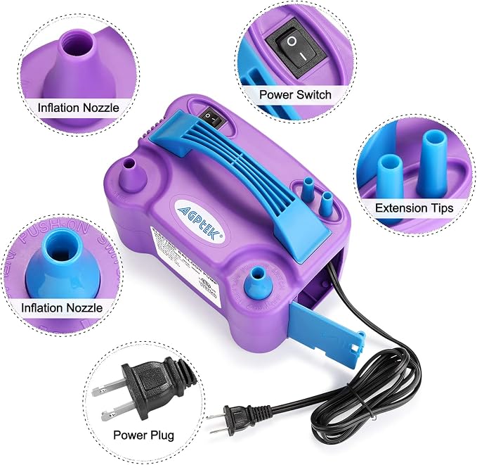 AGPTEK Electric Air Balloon Pump, 110V 600W | Portable Dual Nozzle - Image 4