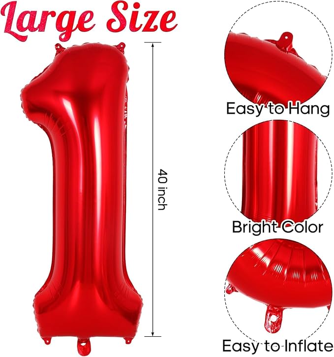 Red Number 10 Balloons, 40 Inch Big Large Foil Number Balloons, Jumbo Giant - Image 2