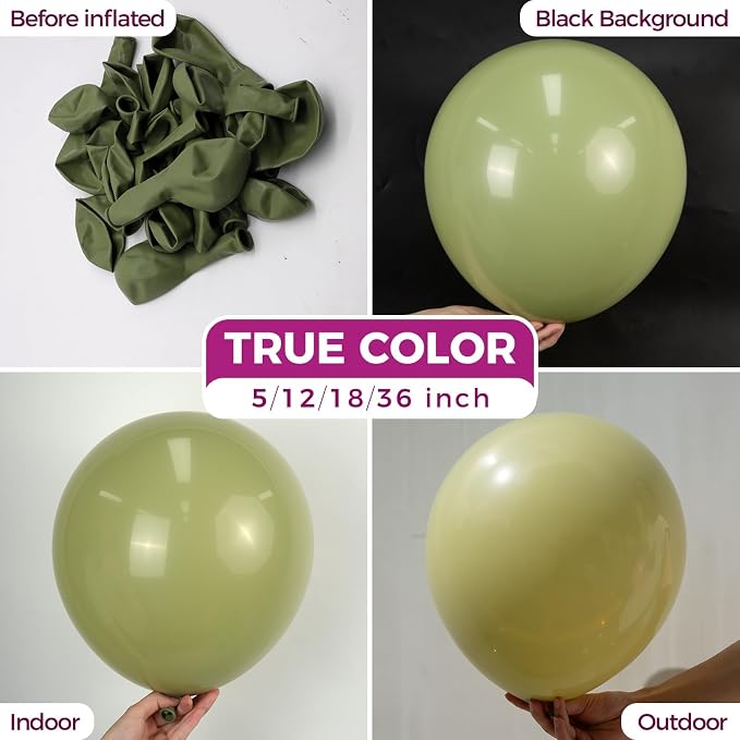 Bezente Sage Green Giant Latex Round Balloons 36 Inch 8 Pack | Olive Green - Image 2