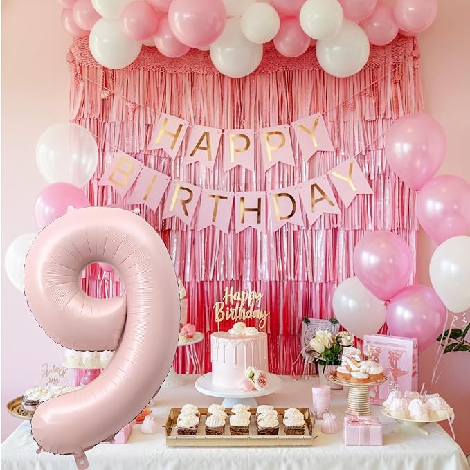 40'' Pink Number Balloon 9, Self Inflating Retro Dusty Pink Foil Number - Image 5