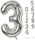 Silver 3 Balloons, 40 Inch Giant Helium Foil Number 0-9 Silver 3rd Birthday by Lingqiang
