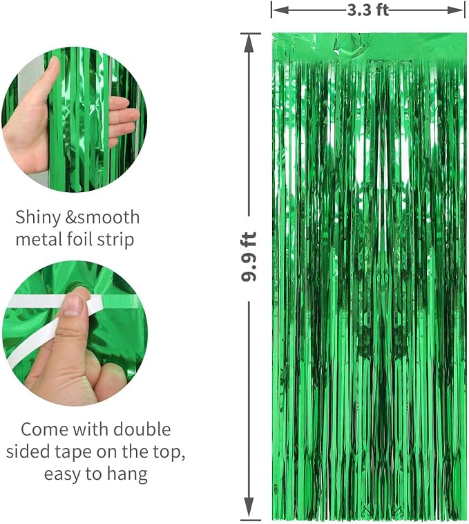 Crosize 4 Pack Green Party Streamers Backdrop, 3.3 x 9.9 ft | Tinsel Foil - Image 2