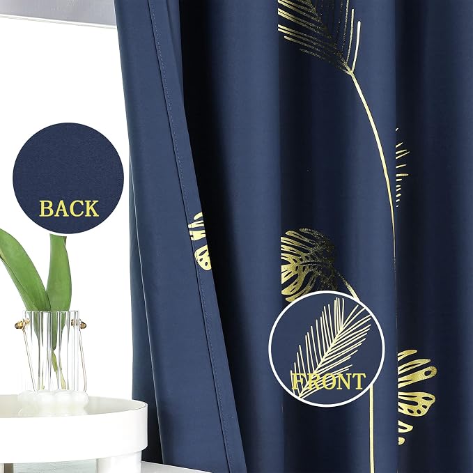 Elegant Natural Leaf Curtains Grommet Blackout Curtains Noise Reducing Energy - Image 3