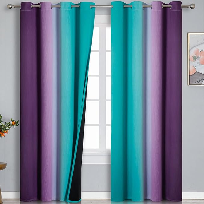 Ombre Purple Blackout Curtains 96 Inches Long, Teal Curtains by ESTELARTEXTILER