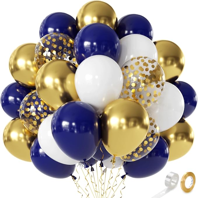 Blue and Gold Balloons, 12 Inch | Latex Balloons by Unknown