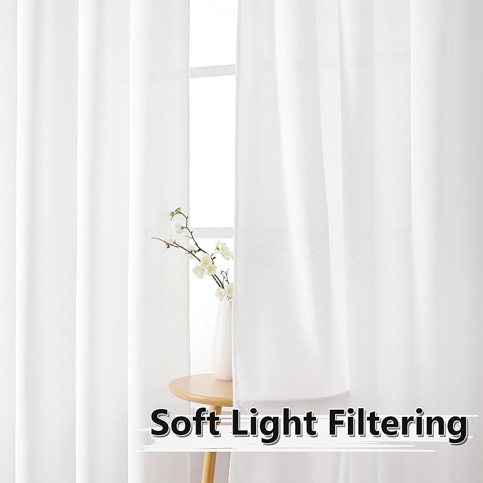 Tollpiz Short Linen Curtain Living Room Rod Pocket Semi Sheer Curtains Burlap - Image 2