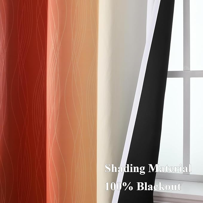 Burnt Orange and Greyish White Blackout Ombre Curtains - Image 5