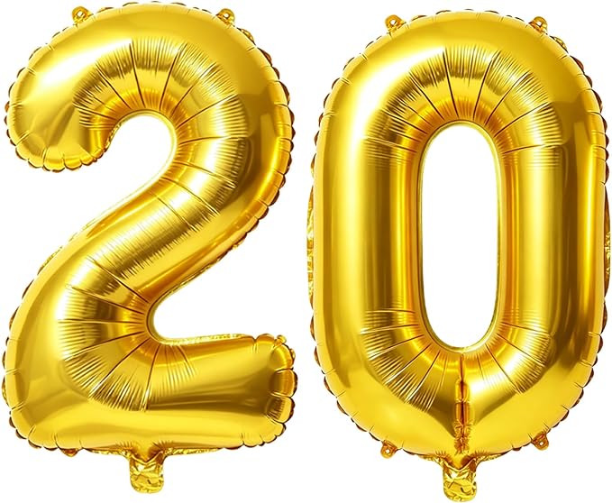40 Inch Number 20 Balloons for 20th Birthday Party Decorations, 0-100 Gold by FOBELEC