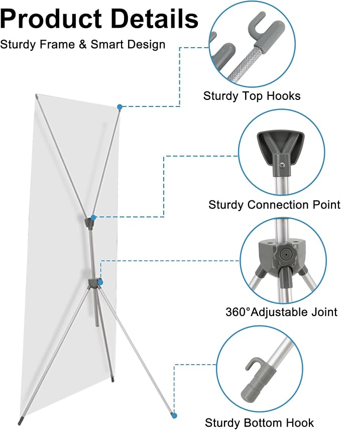 YOSE X Frame Banner Stand Fits Any Banner Adjustable Size 23"X63" to 32"X78" - Image 6