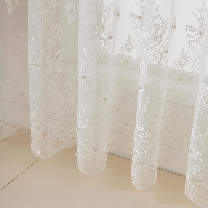 White Sheer Voile Curtains White Embossed Butterflies 96 Inches | Light - Image 3