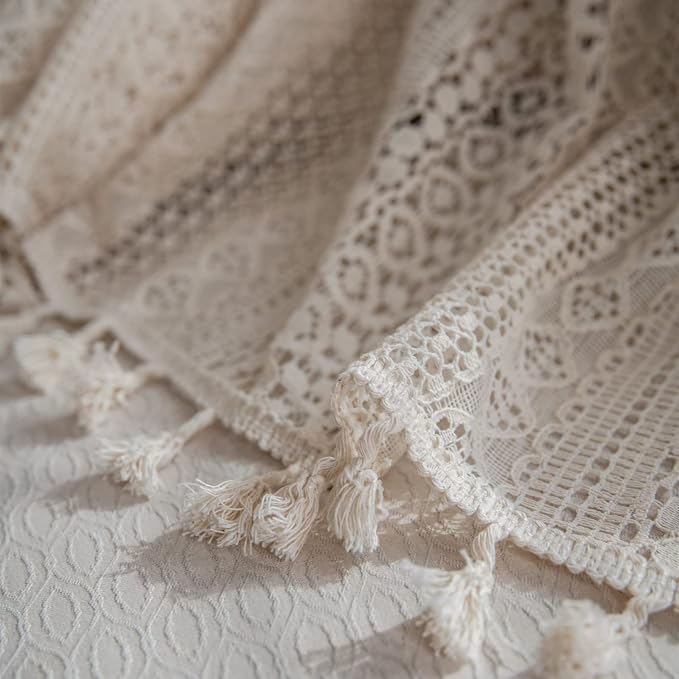 Sutuo Home Beige Boho Lace Sheer Curtains 84 inches Long, Crochet Macrame - Image 3