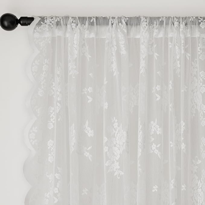 Anmao Vintage Lace Curtains 54 Inches Long 2 Panels, Romantic Elegant Light - Image 5