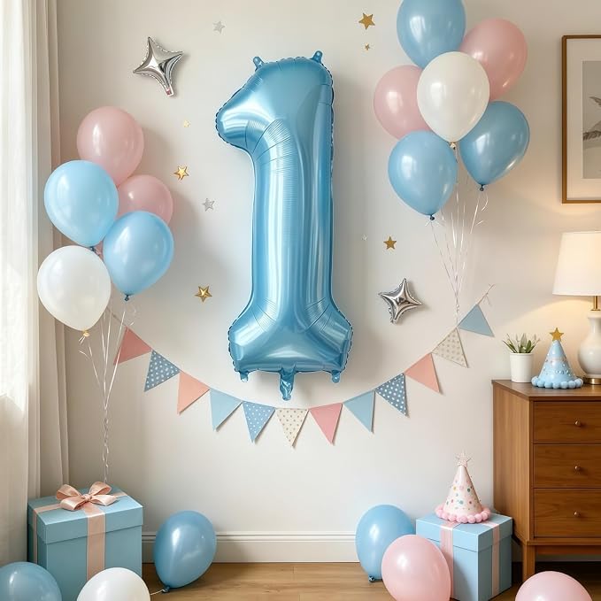 Pastel Blue 8 Balloon Number, Light Blue 8 Balloons - Image 2