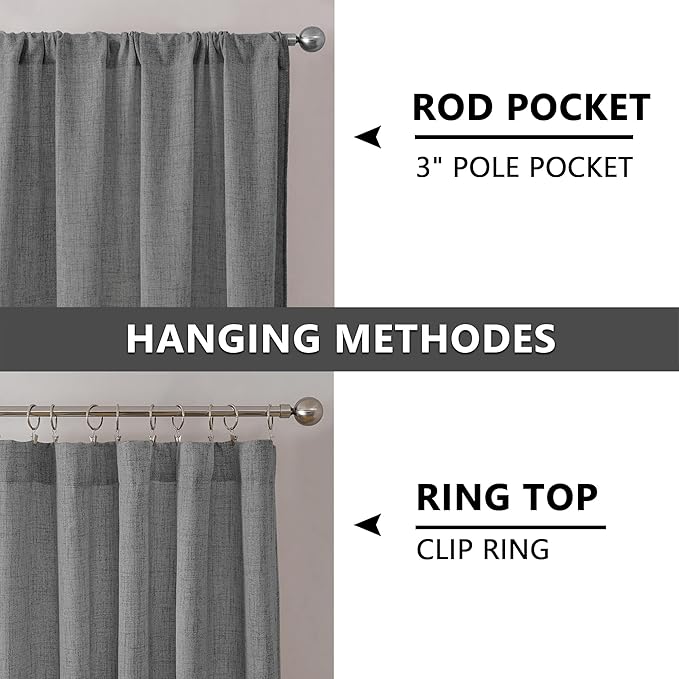 Tollpiz Short Linen Tier Curtains Rod Pocket Semi Sheer Half Kitchen Curtain - Image 5