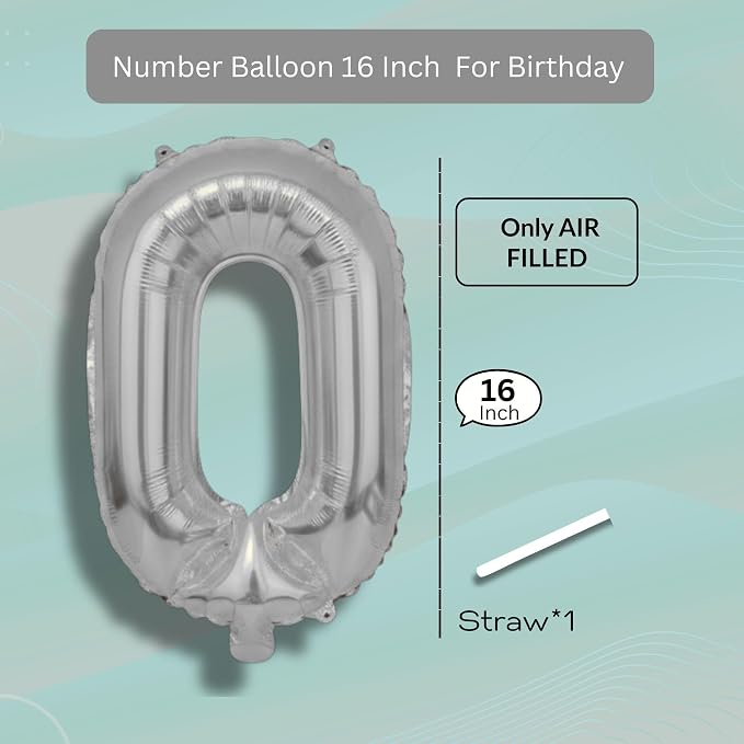 Silver Number Balloon 0 Mylar Foil Balloons 16 inch Small - Image 6