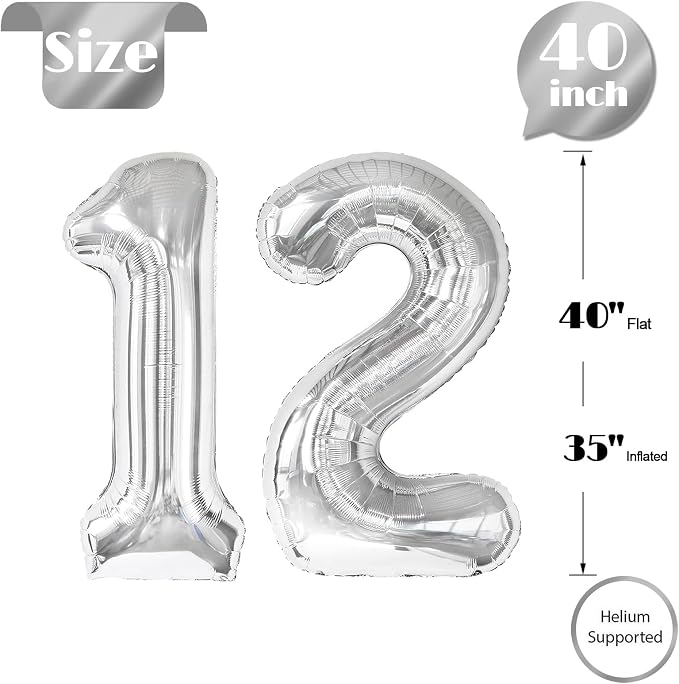 Silver Number 12 Balloon 40 Inch, 12th Birthday Decorations Men Women | Foil - Image 5