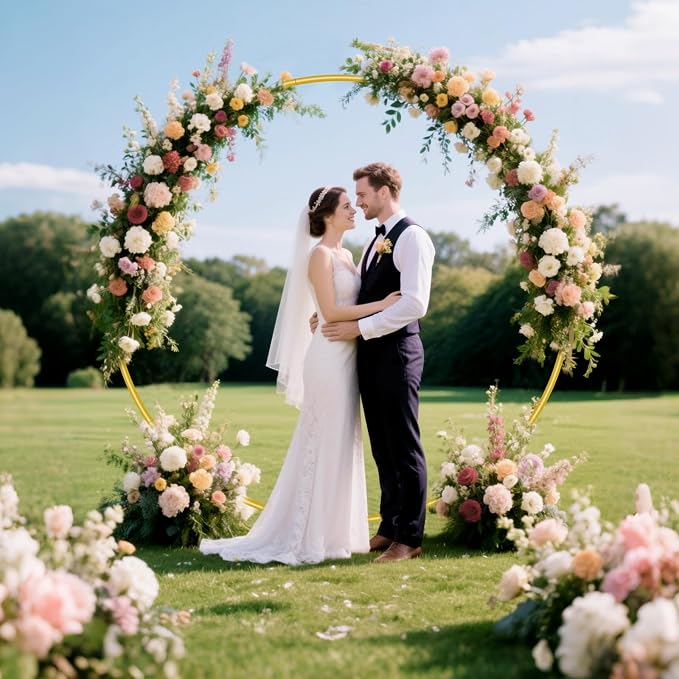 Nisoger 7.2FT Round Backdrop Stand, Circle Gold Balloon Wedding Arch Frame | - Image 2