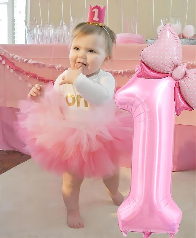 40 inch Number 3 Balloon with Bow Pink Birthday Number Balloon - Image 3