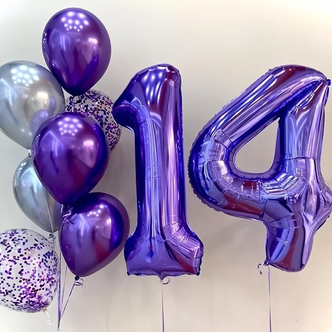 40 Inch Purple Number Balloons, Giant Self Inflating Foil 9 Years Old Birthday - Image 5