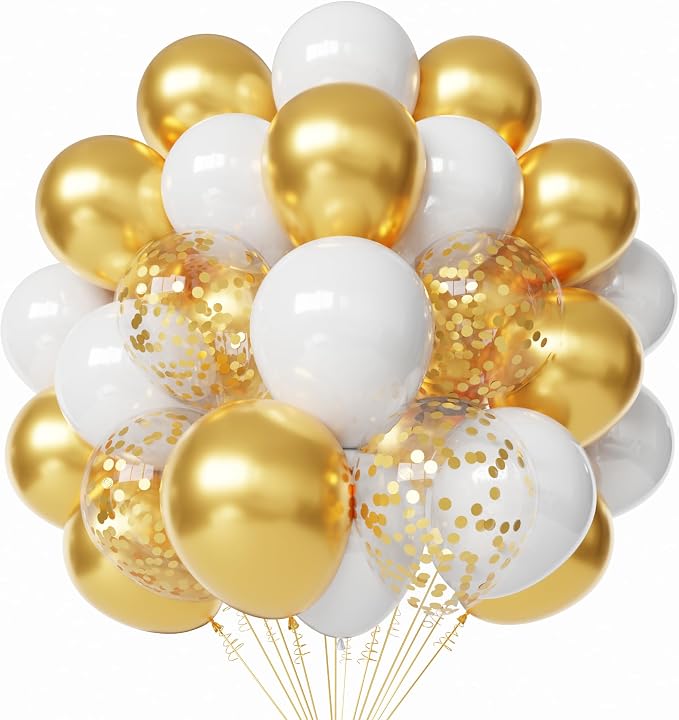 White and Gold Latex Balloons, Baby Shower Party Decorations by PATYDECRO