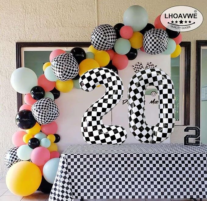 Checkered Number 3 Balloons 40 Inch Giant Race Car Checkered 3 Balloons - Image 6