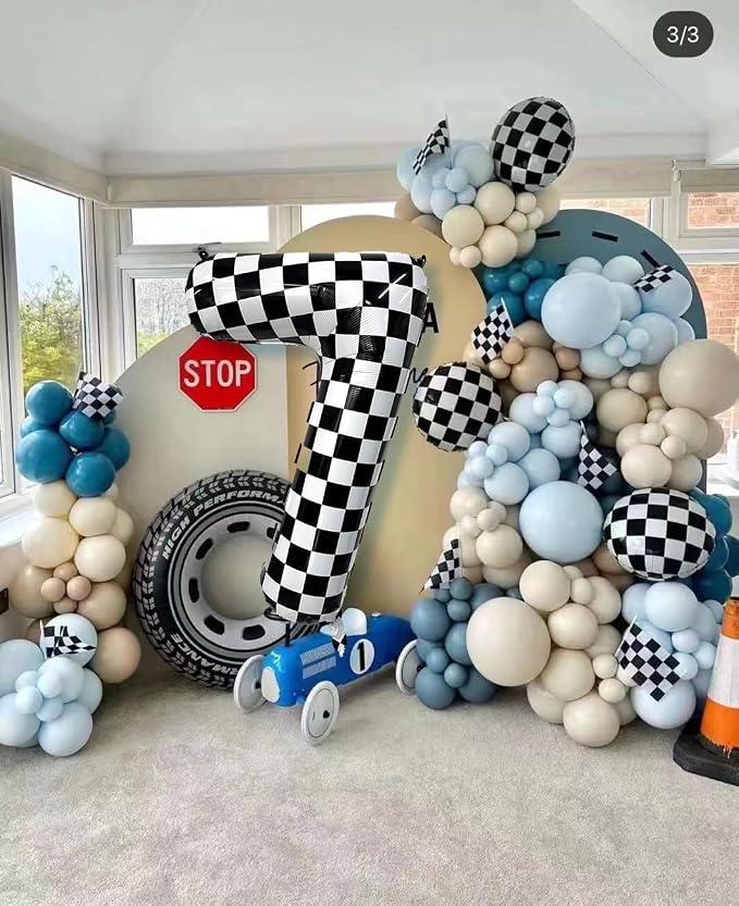 40 Inch Checkered Number Balloon 8 Black and White Number 8 Balloon Foil Helium - Image 4