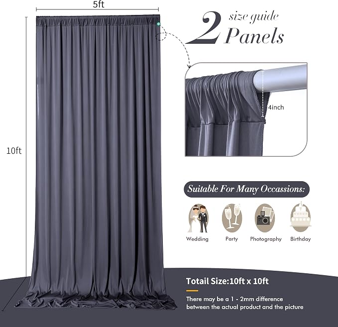 10 ft x 10 ft Wrinkle Free Charcoal Backdrop Curtain - Image 7