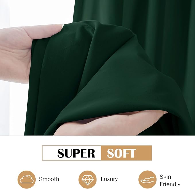 Beauoop Velvet Curtains for Bedroom Living Room Dark Green 52x108 2 Panels | - Image 5