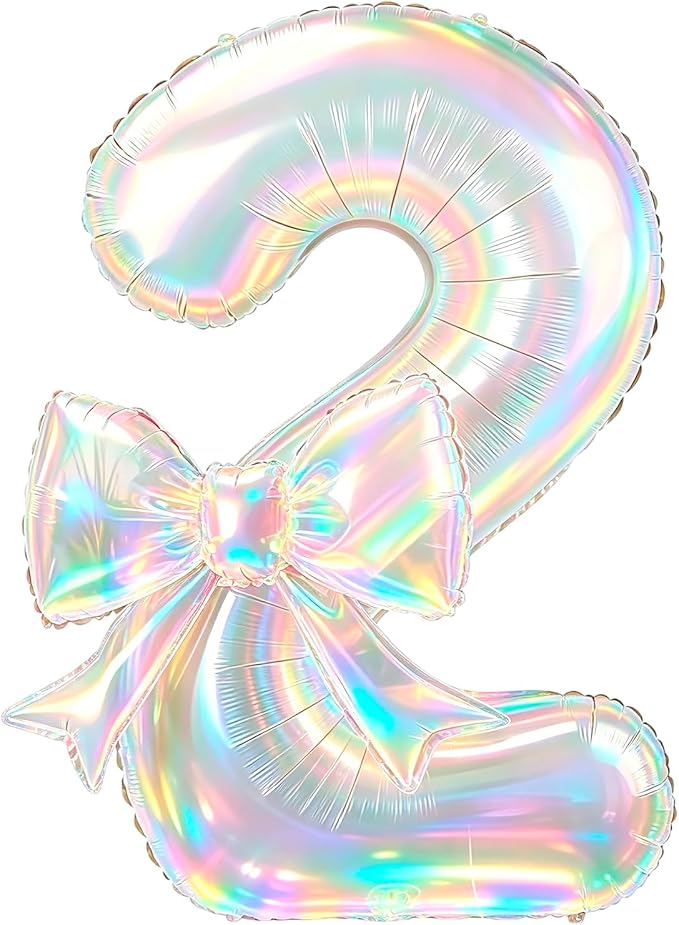 40 Inch Number 2 Balloon with Bow, Coquette Aesthetic Foil Balloon by Unknown