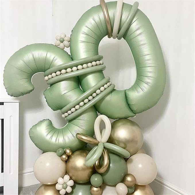 15th Birthday Balloons for Girls, 40 Inch Giant Sage Green Foil 15 Number - Image 3