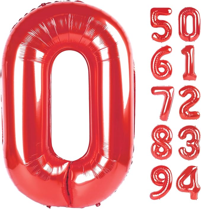 Red 0 Balloon - Number Balloon 40 Inch, 0th Red Birthday Decorations | Large by IWERP