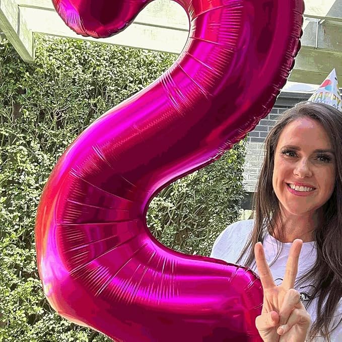 0 Balloon - Hot Pink Birthday Number Balloons, 40 Inch Party Decorations | Hot - Image 2