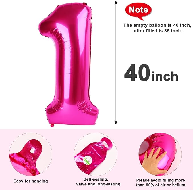 5 Balloon Numbers Birthday Decorations, 40In Hot Pink Balloons - Image 6