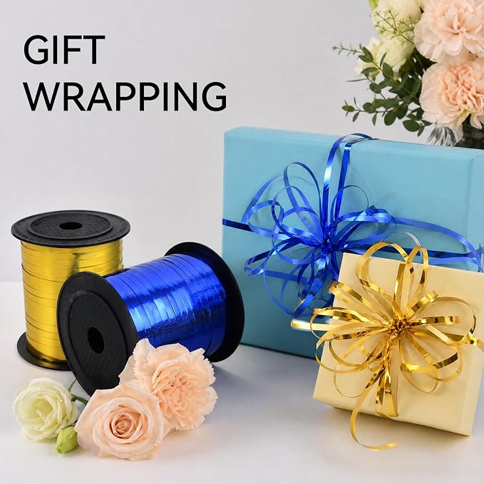 TONIFUL 500 Yards Shiny Gold and Blue Curling Ribbon Balloon String | Balloon - Image 3