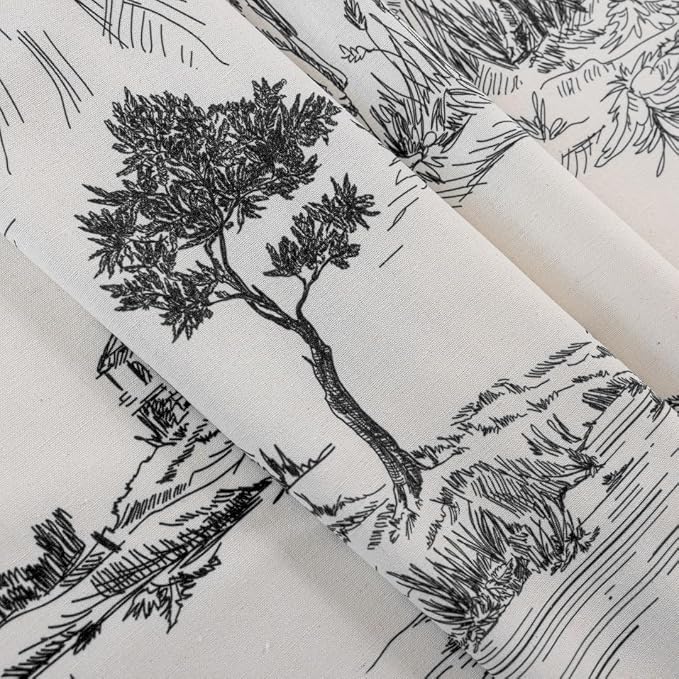 F-CHU Black Curtains for Living Room 2 Panels Patterned Print Semi Blackout - Image 6