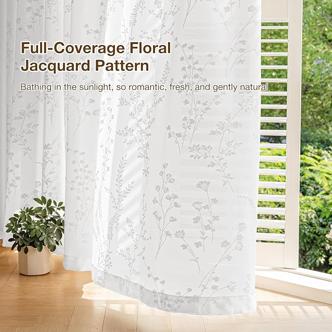 Anmao White Semi Sheer Light Filtering Curtains 54 Inches Long 2 Panels - Image 6