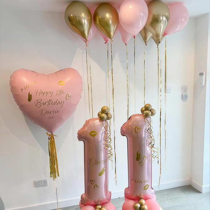 11 Balloon Number Birthday, Giant Light Pink Number 1 & 1 Helium Foil Balloon - Image 3