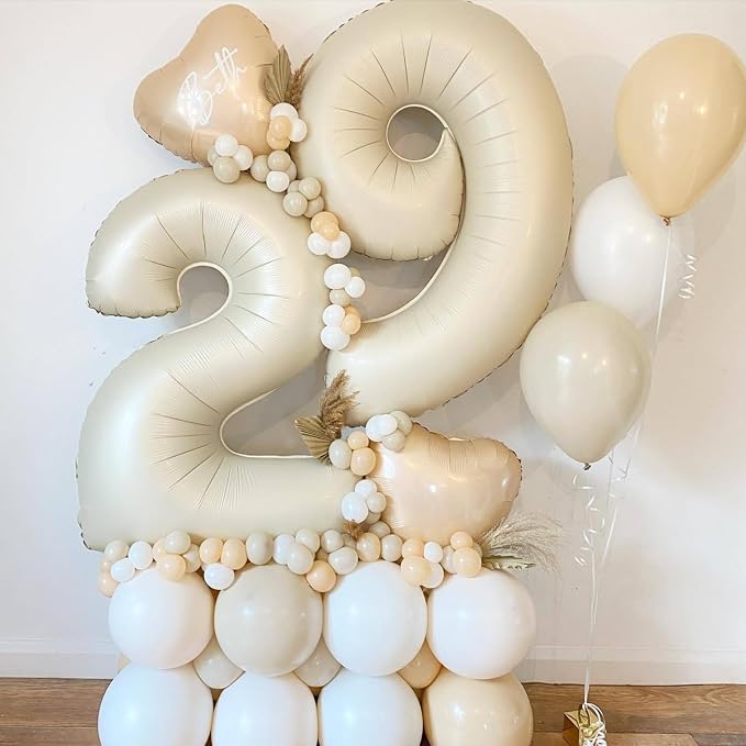 40 Inch Cream Number 4 Balloon, Digital 4 Cream White Giant 4 Foil Balloon - Image 5