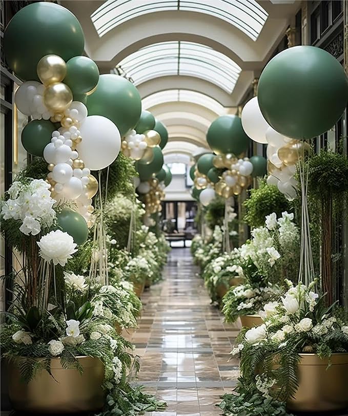 MEBAY Sage Green White Gold Balloon Garland Arch Kit - Image 3
