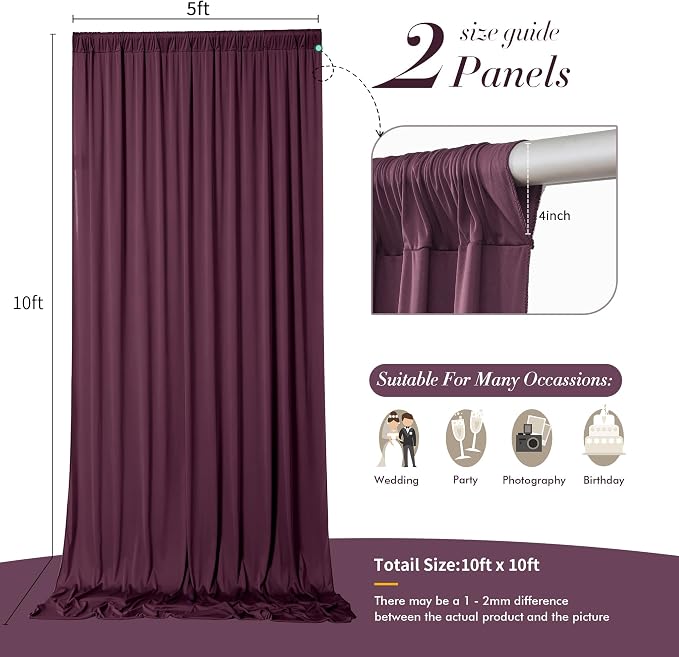 10 ft x 10 ft Wrinkle Free Maroon Backdrop Curtain - Image 5