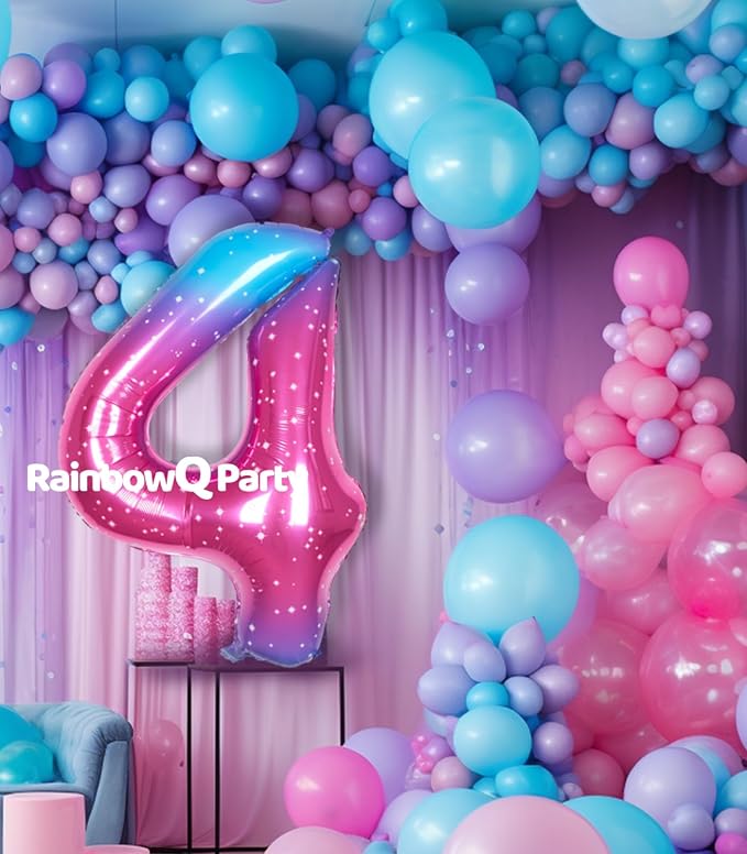 RainbowQ Blue Pink 4 Balloon Number 40 Inch Big 0-10 Foil Large Balloon | - Image 3
