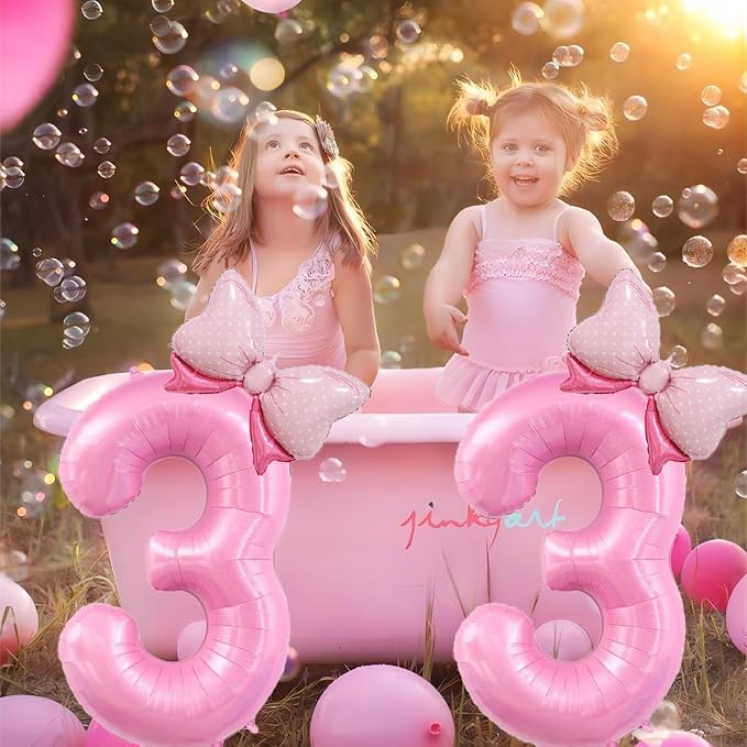 40 inch Number 3 Balloon with Bow Pink Birthday Number Balloon - Image 5