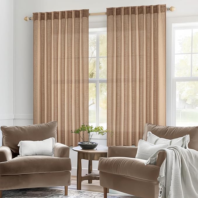 MIULEE Light Brown Linen Curtains 52x54 Inch Length 2 Panels - Image 2