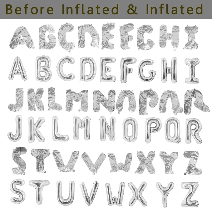 26pcs Silver Letter Balloons Foil Alphabet A-Z Balloons Custom Personalized - Image 2