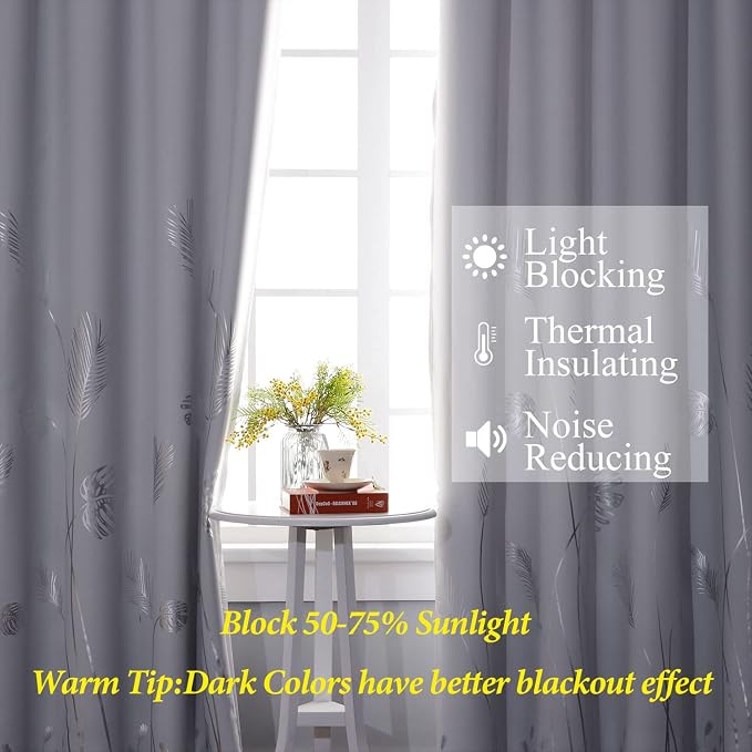 Greyish White 108 Inches Long Silver Palm Window Curtain Panels Room Darkening - Image 6